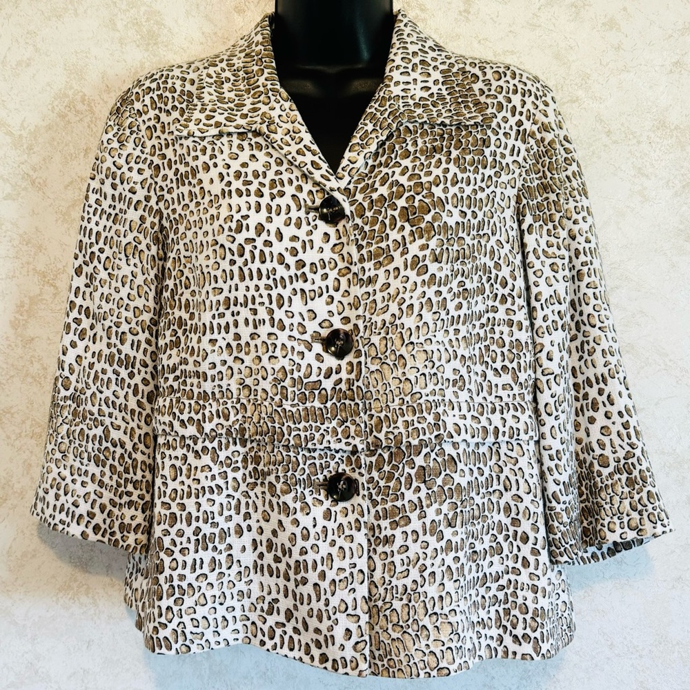 Pendleton Women's Jacket Leopard Print Linen Rayon Blend 3/4 Sleeve Size Small